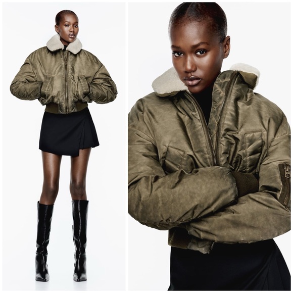 ZARA ~ DISTRESSED EFFECT NYLON BOMBER Jacket - Picture 1 of 17